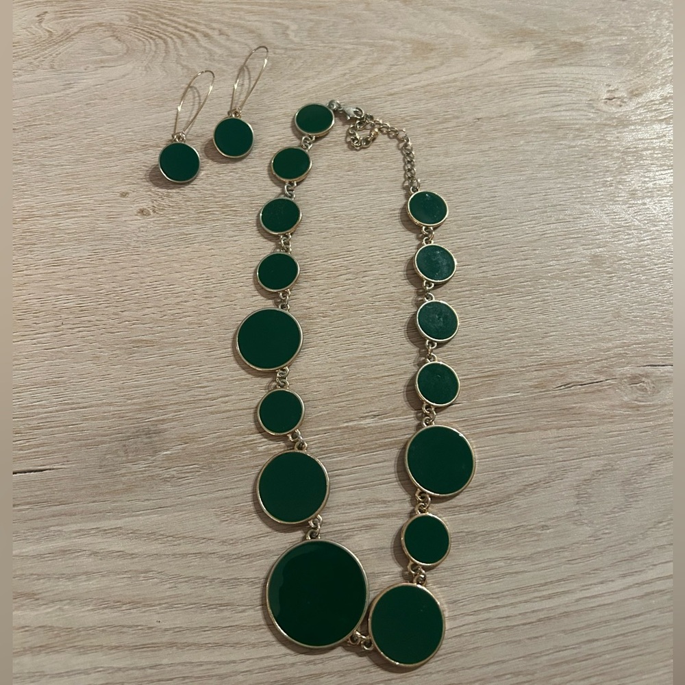 Green Circle Necklace and Earring Set